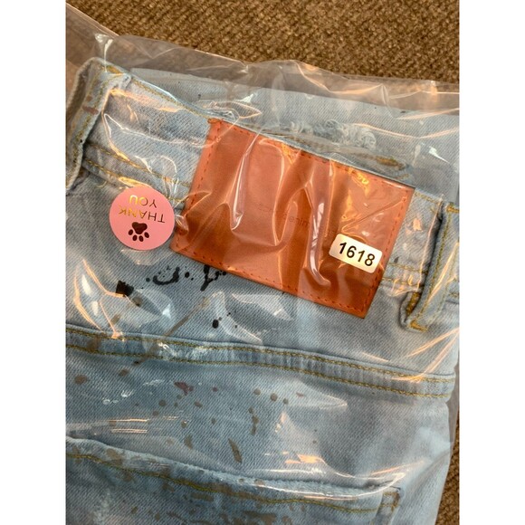 Zara Jeans Mens 30 Paint Splatter Distressed Raw Hem Slim Tapered Denim - Picture 7 of 7